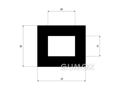 Gumový profil obdľžnikový s dutinkou, 30x35mm, 70°ShA, EPDM, -40°C/+100°C, čierny